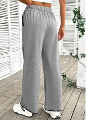 Grey bottoms,Plain Color bottoms,Pocket Grey Wide Leg Elastic Waist High Waisted Pants