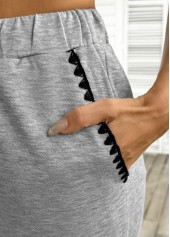 Grey bottoms,Plain Color bottoms,Pocket Grey Wide Leg Elastic Waist High Waisted Pants