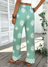 Mint Green bottoms,Floral bottoms,Plants bottoms,Soft Floral Print Mint Green Wide Leg Pants