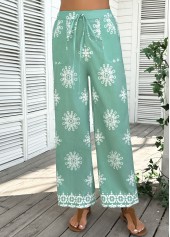 Mint Green bottoms,Floral bottoms,Plants bottoms,Soft Floral Print Mint Green Wide Leg Pants