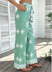 Mint Green bottoms,Floral bottoms,Plants bottoms,Soft Floral Print Mint Green Wide Leg Pants