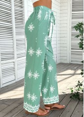 Mint Green bottoms,Floral bottoms,Plants bottoms,Soft Floral Print Mint Green Wide Leg Pants