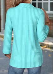 Cyan tops,Plain Color tops,ROTITA Fake 2in1 Cyan Turn Down Collar Long Sleeve Blouse