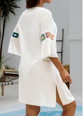 White swimwear,Plain Color swimwear,Patchwork White V Neck Cover Up