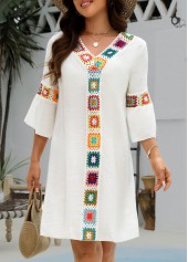 White swimwear,Plain Color swimwear,Patchwork White V Neck Cover Up