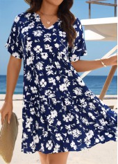 Navy swimwear,Floral swimwear,Plants swimwear,Tummy Coverage Navy Floral Print Cover Up