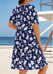 Navy swimwear,Floral swimwear,Plants swimwear,Tummy Coverage Navy Floral Print Cover Up