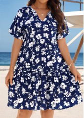 Navy swimwear,Floral swimwear,Plants swimwear,Tummy Coverage Navy Floral Print Cover Up