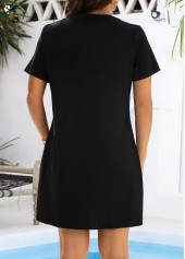 Black swimwear,Plain Color swimwear,Tummy Coverage Black Short Sleeve Cover Up