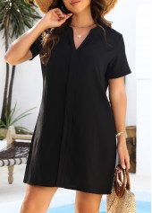 Black swimwear,Plain Color swimwear,Tummy Coverage Black Short Sleeve Cover Up