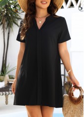 Tummy Coverage Black Short Sleeve Cover Up