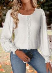 Rotita-Bluse mit Bauchbedeckung weißem Rundhalsausschnitt und langen Ärmeln