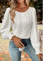ROTITA Tummy Coverage White Round Neck Long Sleeve Blouse