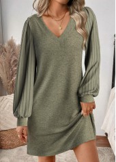 Sage Green dresses,Plain Color dresses,Everyday dresses,Casual dresses,ROTITA Tummy Coverage Sage Green Short V Neck Dress