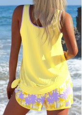 Yellow swimwear,Plants swimwear,ROTITA Tummy Coverage Yellow Tropical Plants Print Tankini Set