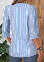 Dusty Blue tops,Striped tops,Geometric tops,ROTITA Tummy Coverage Multi Stripe Print Dusty Blue Blouse