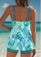 Cyan swimwear,Animal Print swimwear,ROTITA Tummy Coverage Cyan Marine Life Print Tankini Set