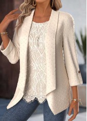 ROTITA Tummy Coverage Beige Square Neck Fake Two Piece Twinset