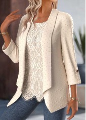 Beige tops,Plain Color tops,ROTITA Tummy Coverage Beige Square Neck Fake Two Piece Twinset