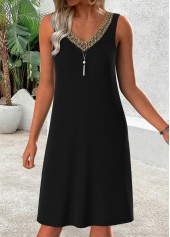 Black dresses,Plain Color dresses,Casual dresses,ROTITA Tummy Coverage Black V Neck Dress and Cardigan