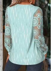 Mint Green tops,Geometric tops,ROTITA Tummy Coverage Geometric Print Mint Green Split Neck Shirt
