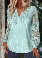 Mint Green tops,Geometric tops,ROTITA Tummy Coverage Geometric Print Mint Green Split Neck Shirt