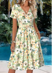 Multi Color dresses,Floral dresses,Plants dresses,Vacation dresses,Vacation dresses,ROTITA Tummy Coverage Floral Print Multi Color V Neck Dress