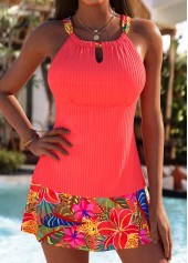 Ensemble tankini taille mi-haute à imprimé floral corail Rotita couvrant le ventre