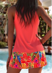 Coral swimwear,Floral swimwear,Plants swimwear,ROTITA Tummy Coverage Coral Floral Print Mid Waisted Tankini Set