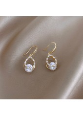 Golden jewelry,Geometric jewelry,Golden Rhinestone Teardrop Design Metal Earrings