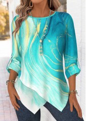 ROTITA Tummy Coverage Ombre Mint Green Round Neck Blouse