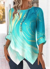 Mint Green tops,Ombre tops,ROTITA Tummy Coverage Ombre Mint Green Round Neck Blouse