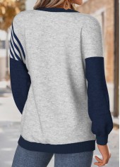 Navy tops,Striped tops,Geometric tops,ROTITA Tummy Coverage Striped Navy Round Neck Long Sleeve Sweatshirt