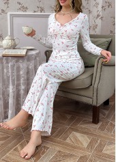 White loungewear,Ditsy Floral loungewear,Ditsy Floral Print White Lounge Top and Pants