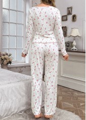 White loungewear,Ditsy Floral loungewear,Ditsy Floral Print White Lounge Top and Pants