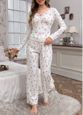 White loungewear,Ditsy Floral loungewear,Ditsy Floral Print White Lounge Top and Pants