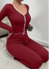 Wine Red V Neck Lounge Top and Pants