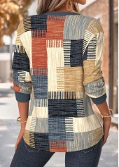 Multi Color tops,Geometric tops,ROTITA Tummy Coverage Geometric Print Multi Color Split Neck Sweatshirt