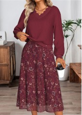 Wine Red dresses,Ditsy Floral dresses,Everyday dresses,Casual dresses,ROTITA Tummy Coverage Ditsy Floral Print Top and Skirt