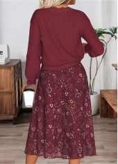 Wine Red dresses,Ditsy Floral dresses,Everyday dresses,Casual dresses,ROTITA Tummy Coverage Ditsy Floral Print Top and Skirt