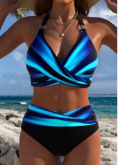 ROTITA Wide Waistband Cyan Ombre Mid Waisted Bikini Set