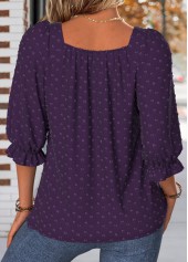 Purple tops,Plain Color tops,ROTITA Smocked Purple Square Neck Half Sleeve Blouse