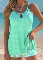 ROTITA Tummy Coverage Light Green Floral Print Tankini Set
