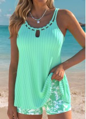 Light Green swimwear,Floral swimwear,Plants swimwear,ROTITA Tummy Coverage Light Green Floral Print Tankini Set