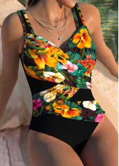 ROTITA Tummy Coverage Multi Color Floral Print One Piece Swimwear