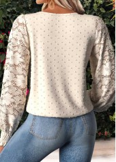 Beige tops,Plain Color tops,ROTITA Tummy Coverage Beige Round Neck Long Sleeve Blouse
