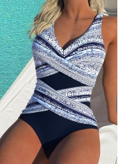 Navy swimwear,Striped swimwear,Geometric swimwear,ROTITA Surplice Navy Striped One Piece Swimwear