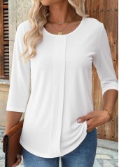 ROTITA Curved Hem White Round Neck 3/4 Sleeve T Shirt