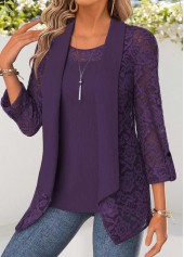ROTITA Tummy Coverage Purple Square Neck Cardigan and Tank Top