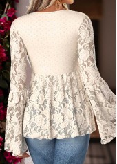 Beige tops,Plain Color tops,ROTITA Peplum Beige V Neck Long Sleeve Cardigan